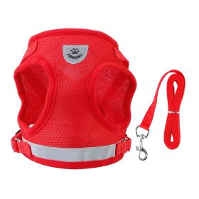 Pet Mesh Harness Dog Leash Set Reflective Chest Strap Adjustable Puppy Vest For Puppies Breeds Dogs Cats Walking Outdoor (Option: CatHarnessRedXL)
